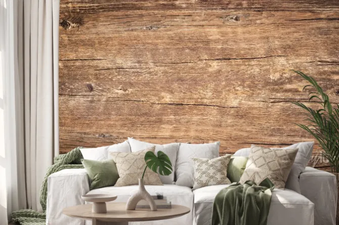 Naklejka: Drewniana stara deska z widocznymi sękami