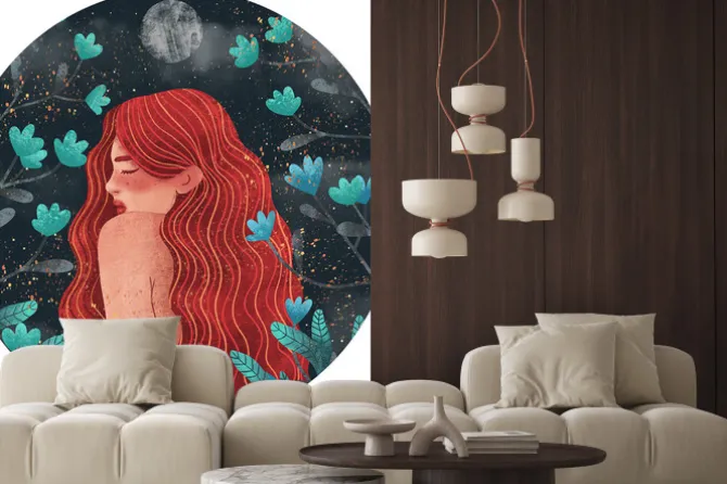 Naklejka: Długowłosa nieśmiała kobieta