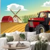 Naklejka: Dziecięca ilustracja z rolnikiem na traktorze
