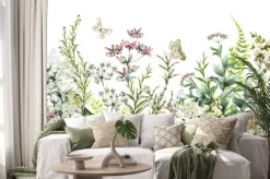 Naklejka: Dzikie kwiaty malowane akwarelą i motyle