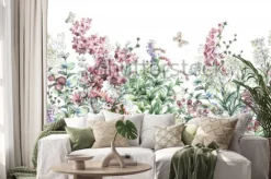 Naklejka: Dzikie zioła i kwiaty z motylem