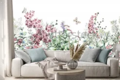 Naklejka: Dzikie zioła i kwiaty z motylem