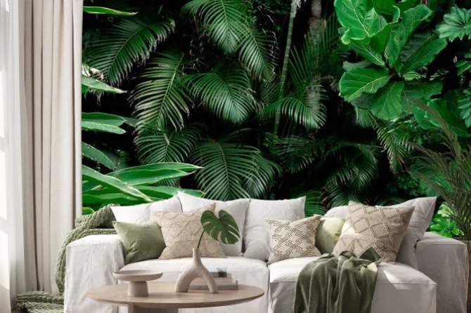 Naklejka: Egzotyczne zielone liście palmy w tropikalnej dżungli