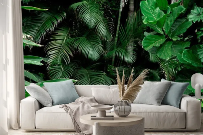 Naklejka: Egzotyczne zielone liście palmy w tropikalnej dżungli