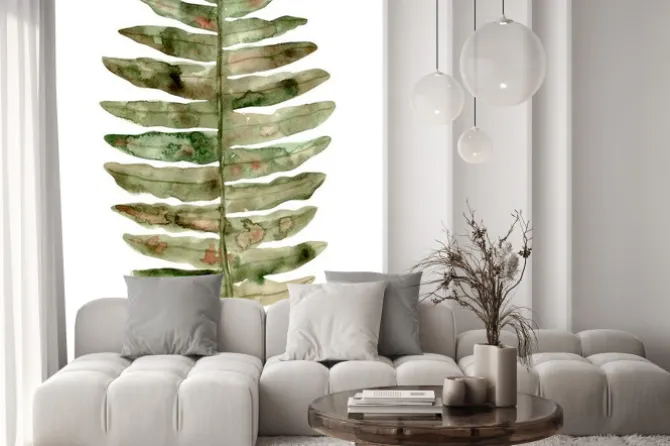 Naklejka: Fern. watercolor illustration isolated on white backgrounde..floral