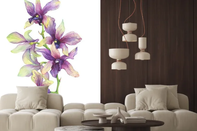 Naklejka: Fioletowa orchidea namalowana akwarelą