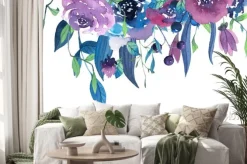 Naklejka: Fioletowe kwiaty namalowane akwarelą