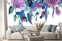 Naklejka: Fioletowe kwiaty namalowane akwarelą