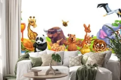 Naklejka: Funny animals. 3d vector panorama. quokka, shark, turtle, parrot,