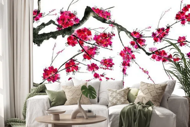 Naklejka: Gałąź kwitnącej sakury