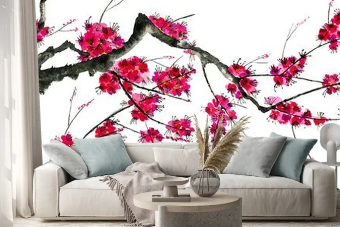 Naklejka: Gałąź kwitnącej sakury