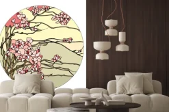 Naklejka: Gałązki kwitnącej wiśni w formie witrażu