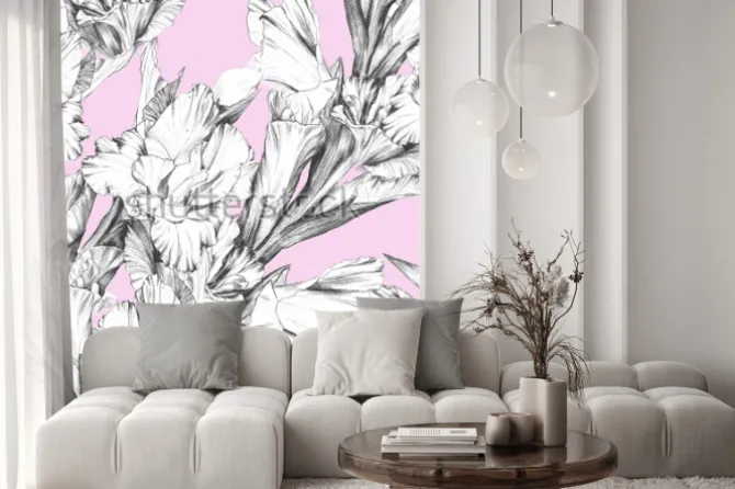 Naklejka: Gladiolus watercolor illustration pattern