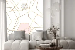 Naklejka: Gold glitter and marble hexagons template with geometric shapes