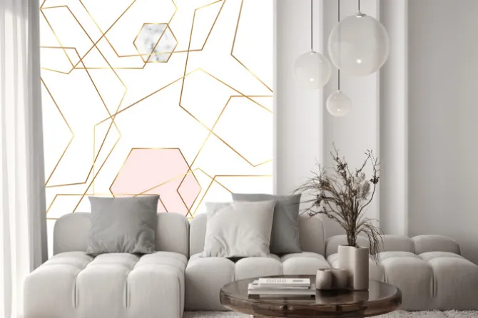 Naklejka: Gold glitter and marble hexagons template with geometric shapes