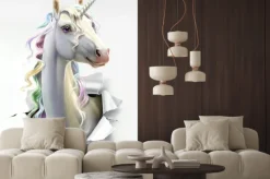 Naklejka: Głowa jednorożca z tęczowymi włosami