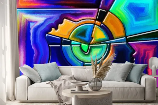 Naklejka: Głowy na abstrakcyjnej kompozycji