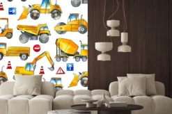 Naklejka: Grafika w koparki betoniarki traktory na białym tle