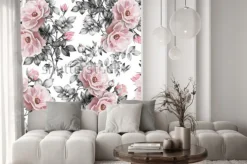 Naklejka: Grafitowe liście z różanymi pąkami