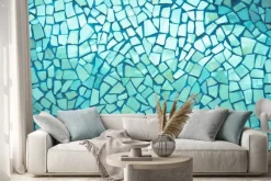 Naklejka: Green broken tiles mosaic seamless pattern. cement tile pattern,