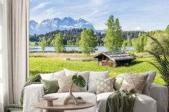 Naklejka: Górska łąka z chatą