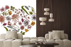 Naklejka: Heart floral design with colored japanese chrysanthemum, blackberry