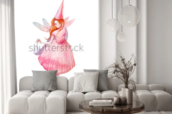 Naklejka: Ilustracja akwarela wróżki. ręcznie malowane postać z bajki na