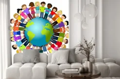 Naklejka: Ilustracja dzieci i globu