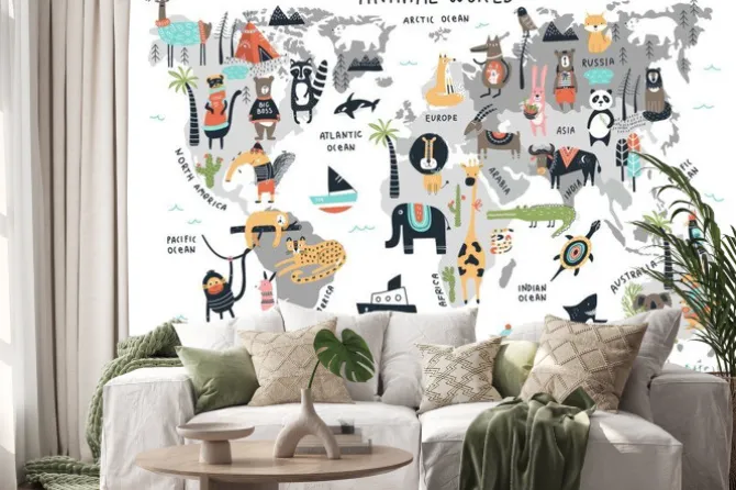 Naklejka: Ilustracja mapa ze zwierzętami