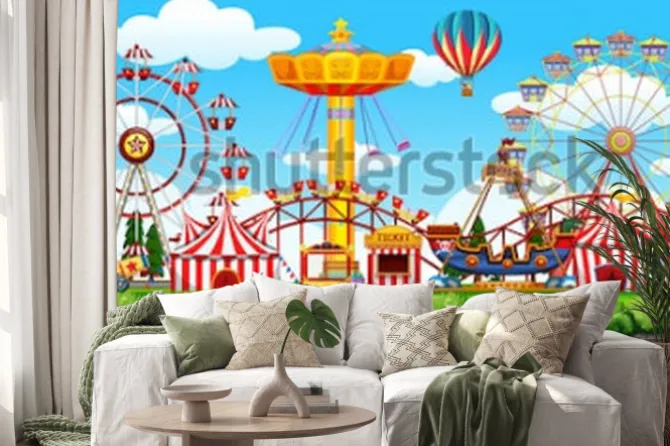 Naklejka: Ilustracja sceny parku rozrywki