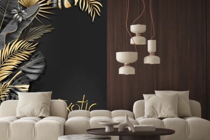 Naklejka: Ilustracja tropikalne liście na czarnym tle