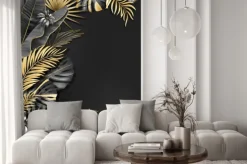 Naklejka: Ilustracja tropikalne liście na czarnym tle