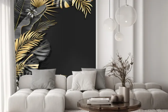 Naklejka: Ilustracja tropikalne liście na czarnym tle