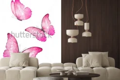 Naklejka: Ilustracja z różowymi motylami na białym tle