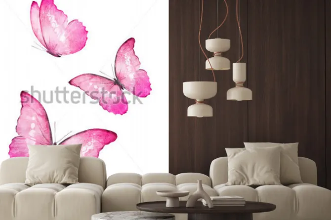 Naklejka: Ilustracja z różowymi motylami na białym tle