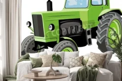 Naklejka: Ilustracja zielonego traktora na białym tle