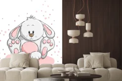 Naklejka: Ilustrowany królik i kropki w tle