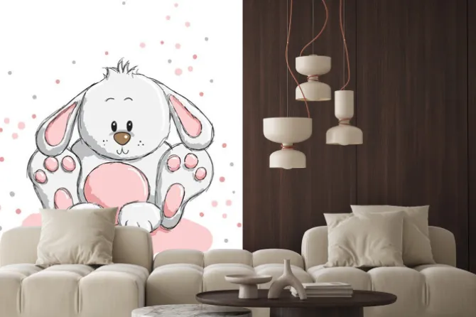 Naklejka: Ilustrowany królik i kropki w tle