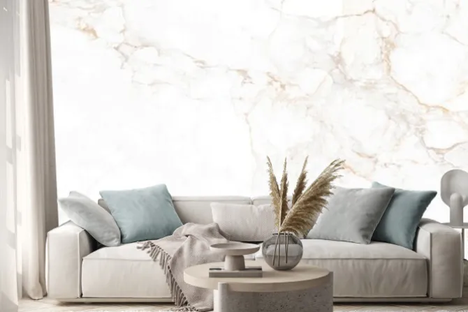 Naklejka: Imitacja białego marmuru z różowymi żyłkami