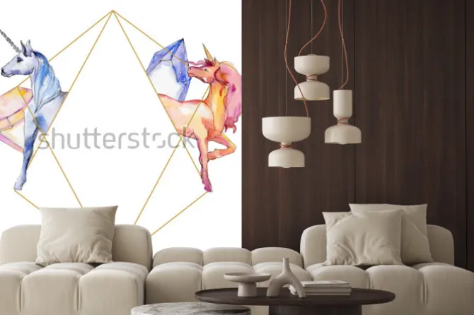 Naklejka: Jednorożce w kompozycji z kryształem