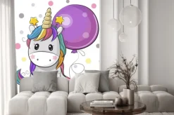 Naklejka: Jednorożec kreskówka z balonem