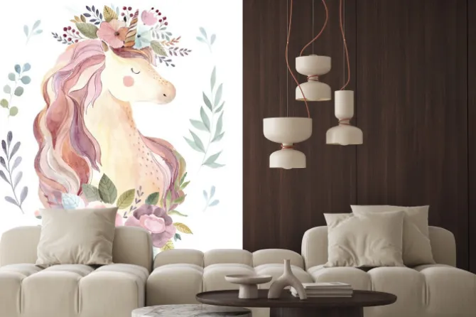 Naklejka: Jednorożec w kwiatach