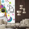 Naklejka: Jednorożec w okularach z napisem be cool i kwiatkami