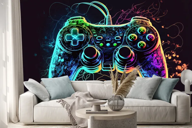 Naklejka: Joystick pad do gier w neonowych kolorach