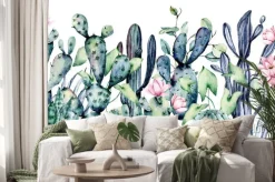 Naklejka: Kaktusy i sukulenty z różowymi kwiatami