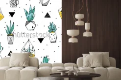 Naklejka: Kaktusy i sukulenty w donicach w stylu skandynawskim