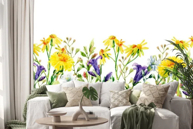 Naklejka: Karta akwarela kwiaty łąka