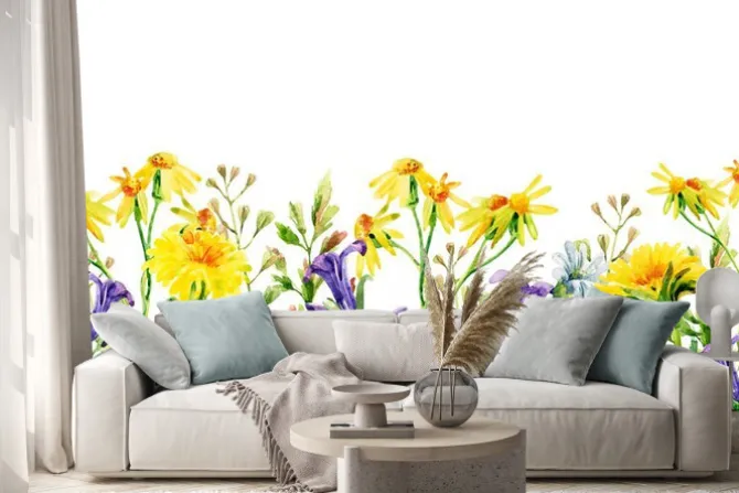 Naklejka: Karta akwarela kwiaty łąka