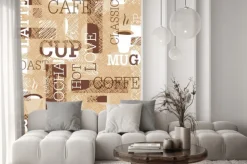 Naklejka: Kawowy wzór z napisami i filiżankami