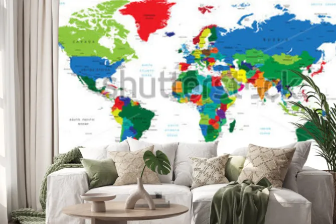 Naklejka: Kolorowa polityczna mapa świata